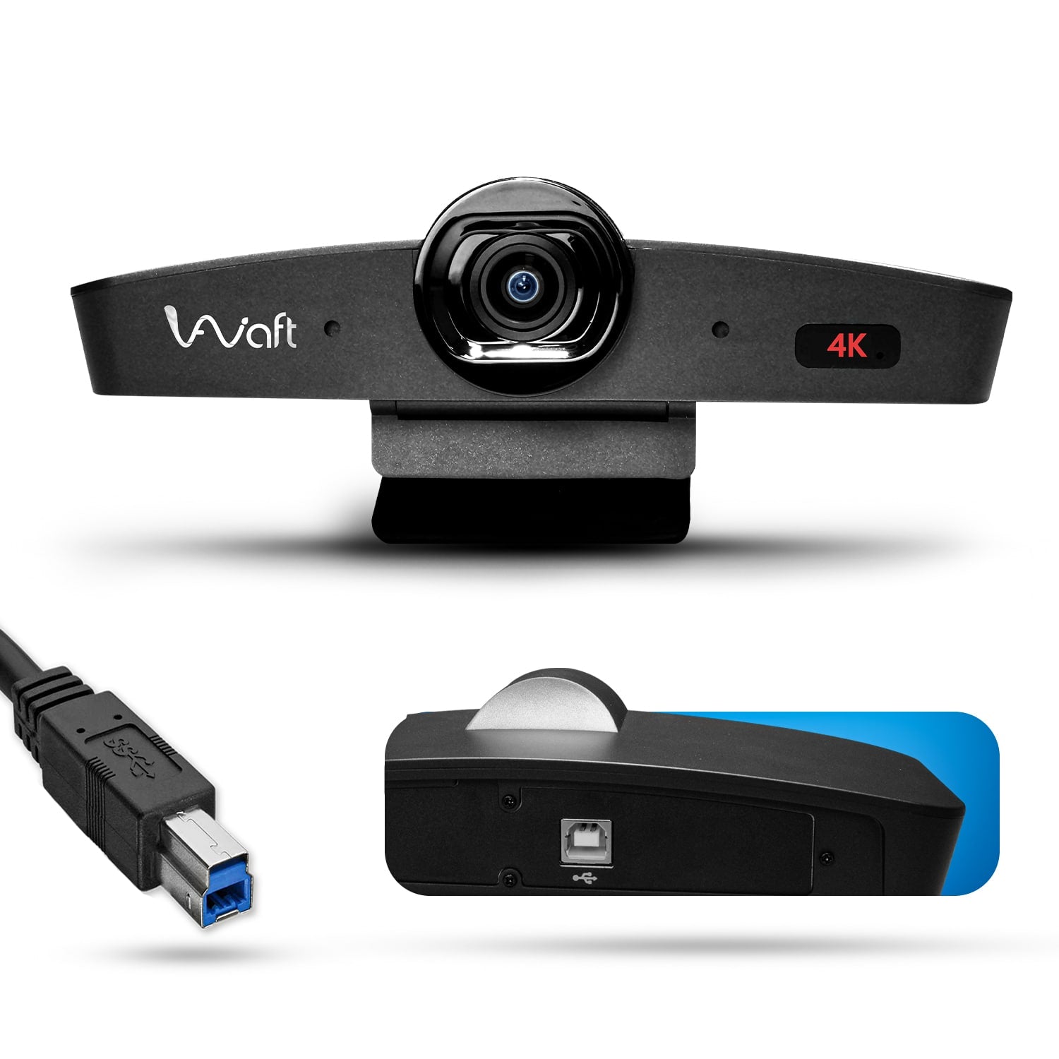 AIWaft 4K EPTZ Webcam with a mounting bracket for easy screen or tripod installation